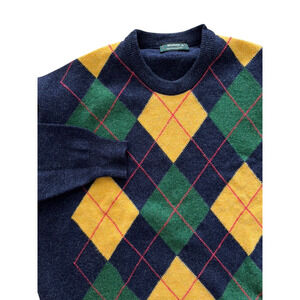 Wolsey Wool Sweater Women's Size XL Navy Blue Green Argyle Diamond Pullover